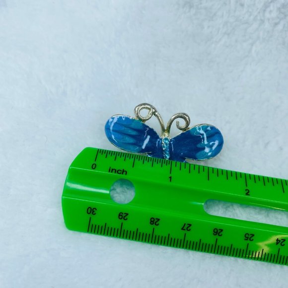 Silver & Shade of Blue Enameled Butterfly Pin Brooch Jewelry Rhinestone Accents - Picture 11 of 16